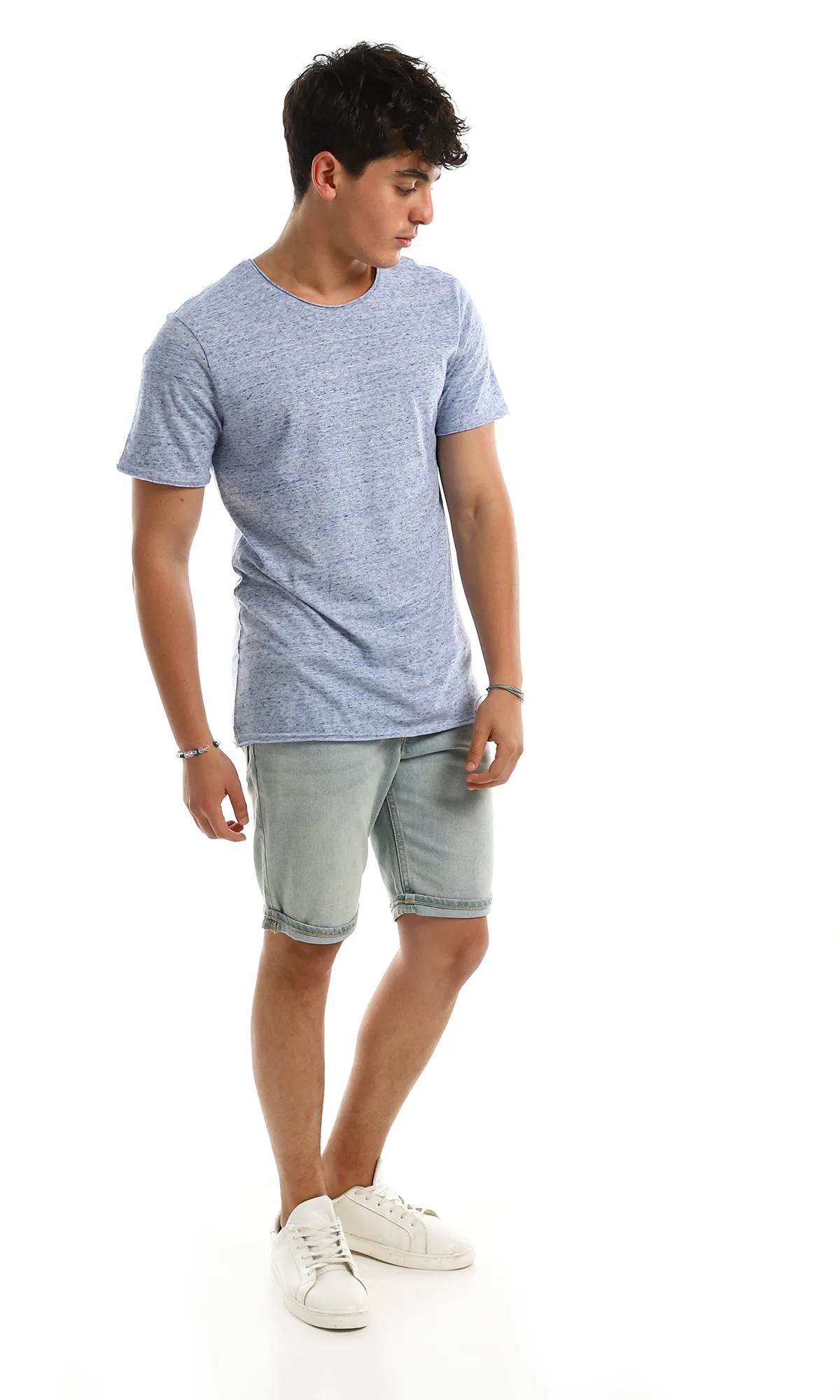97914 Heather Blue Crew Neck Cotton Summer Tee
