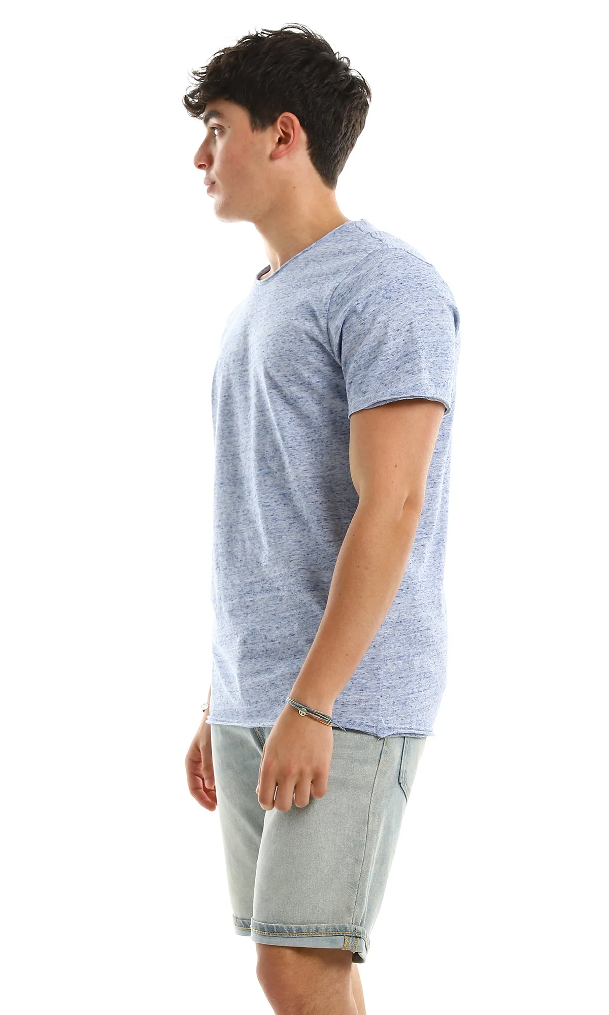 97914 Heather Blue Crew Neck Cotton Summer Tee
