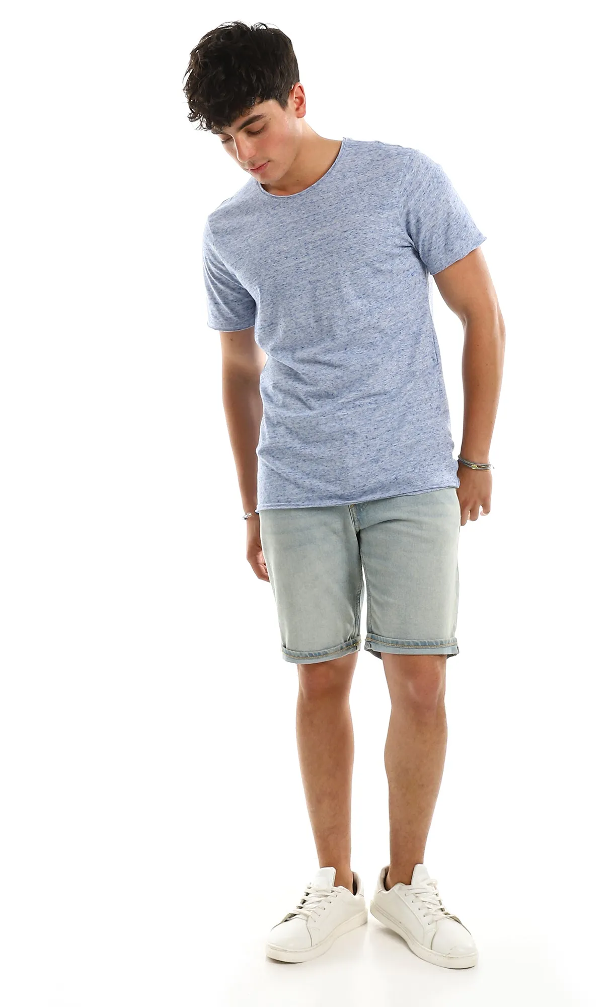 97914 Heather Blue Crew Neck Cotton Summer Tee