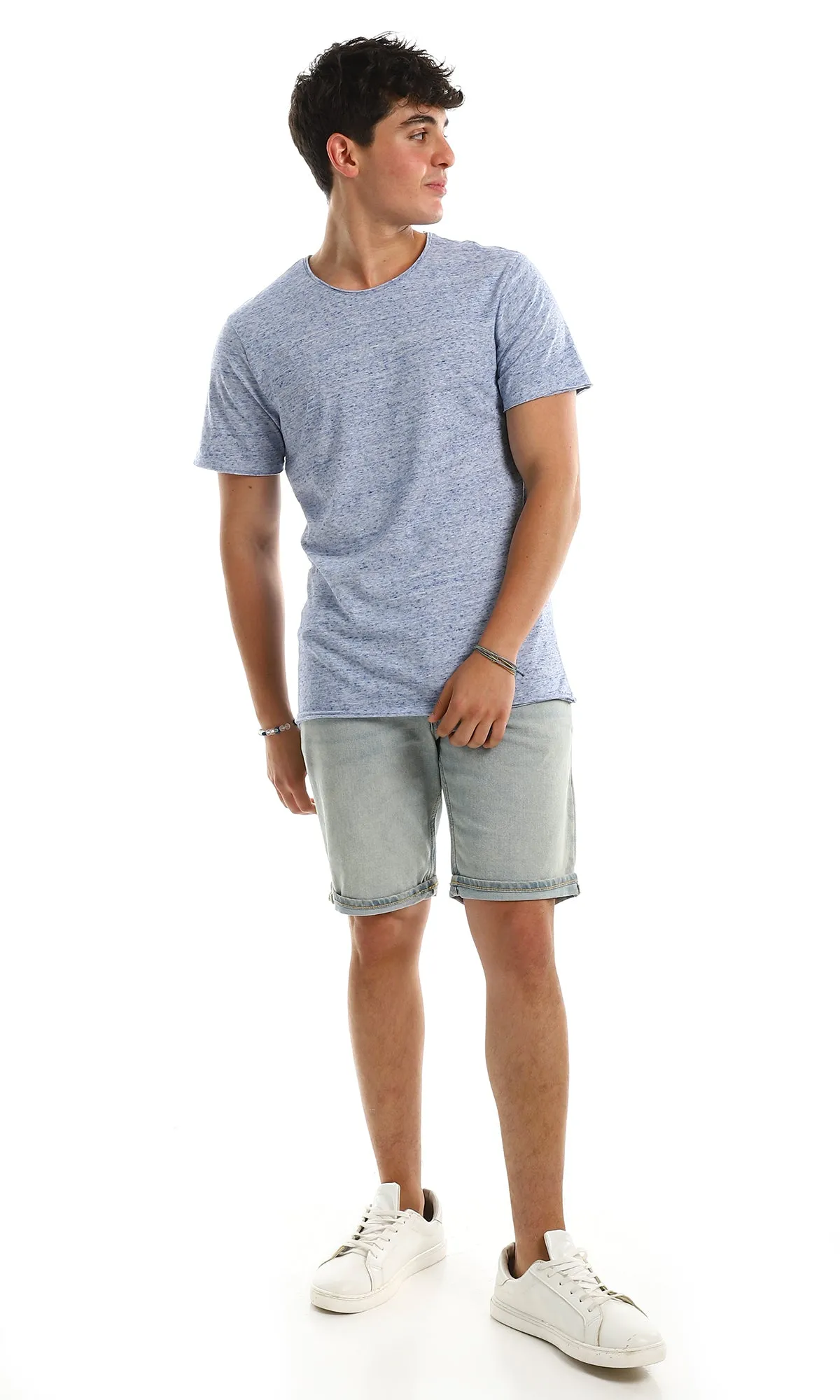 97914 Heather Blue Crew Neck Cotton Summer Tee