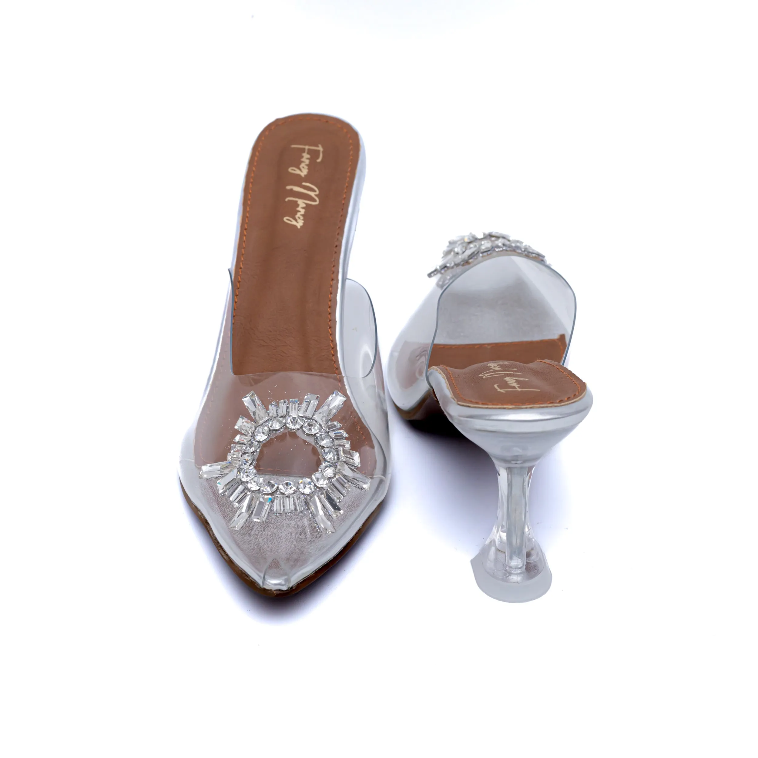 Amina Rhinestone Broach Heels - Silver