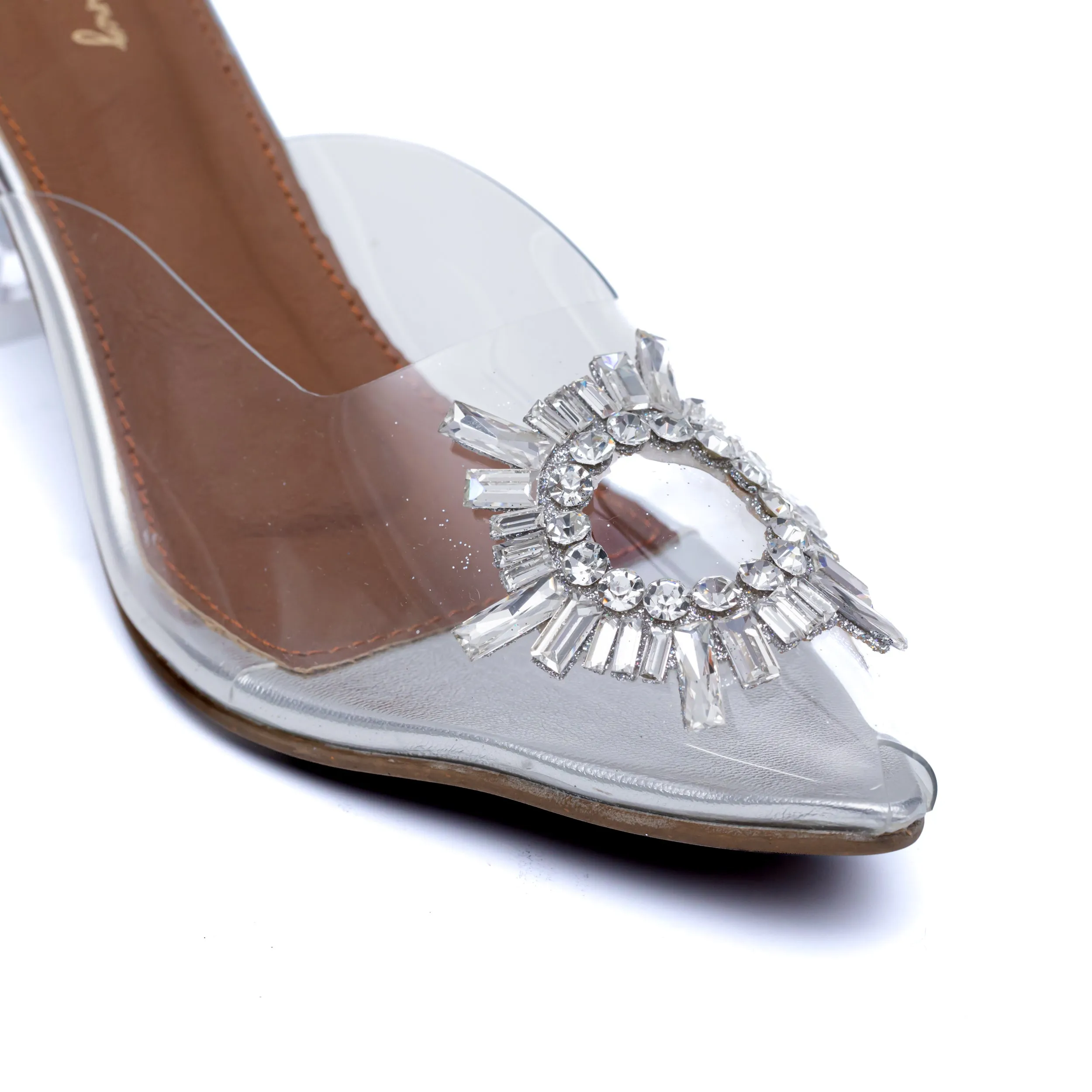 Amina Rhinestone Broach Heels - Silver