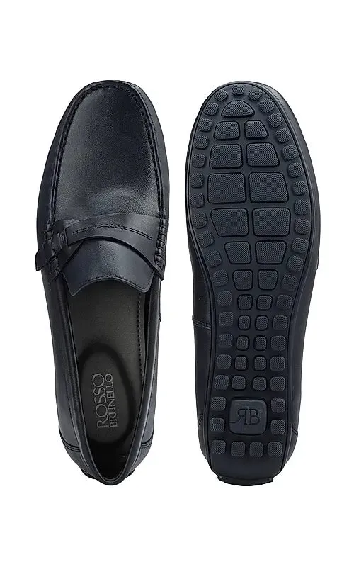 Blue Moccasins With Leather Panel