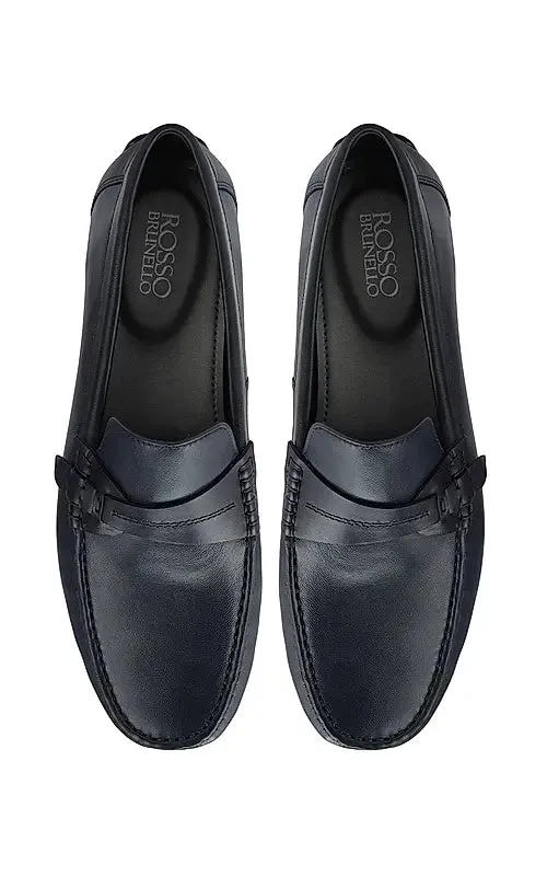 Blue Moccasins With Leather Panel