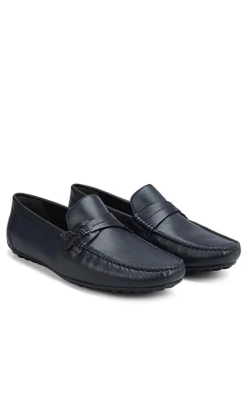 Blue Moccasins With Leather Panel