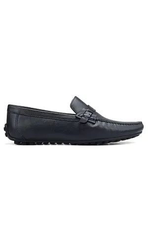 Blue Moccasins With Leather Panel