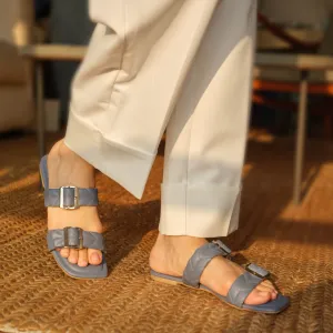 Buckled in Blue Flats
