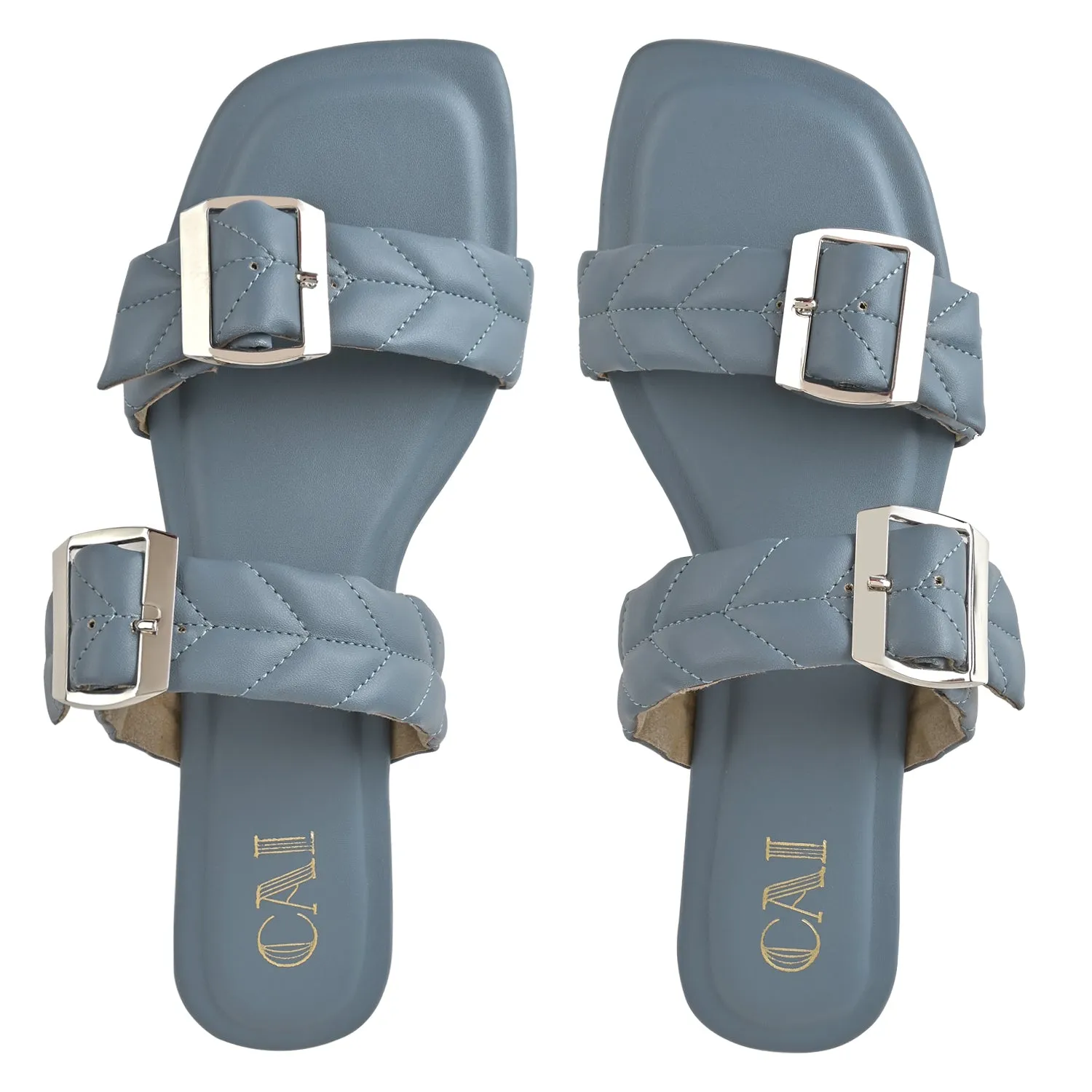 Buckled in Blue Flats