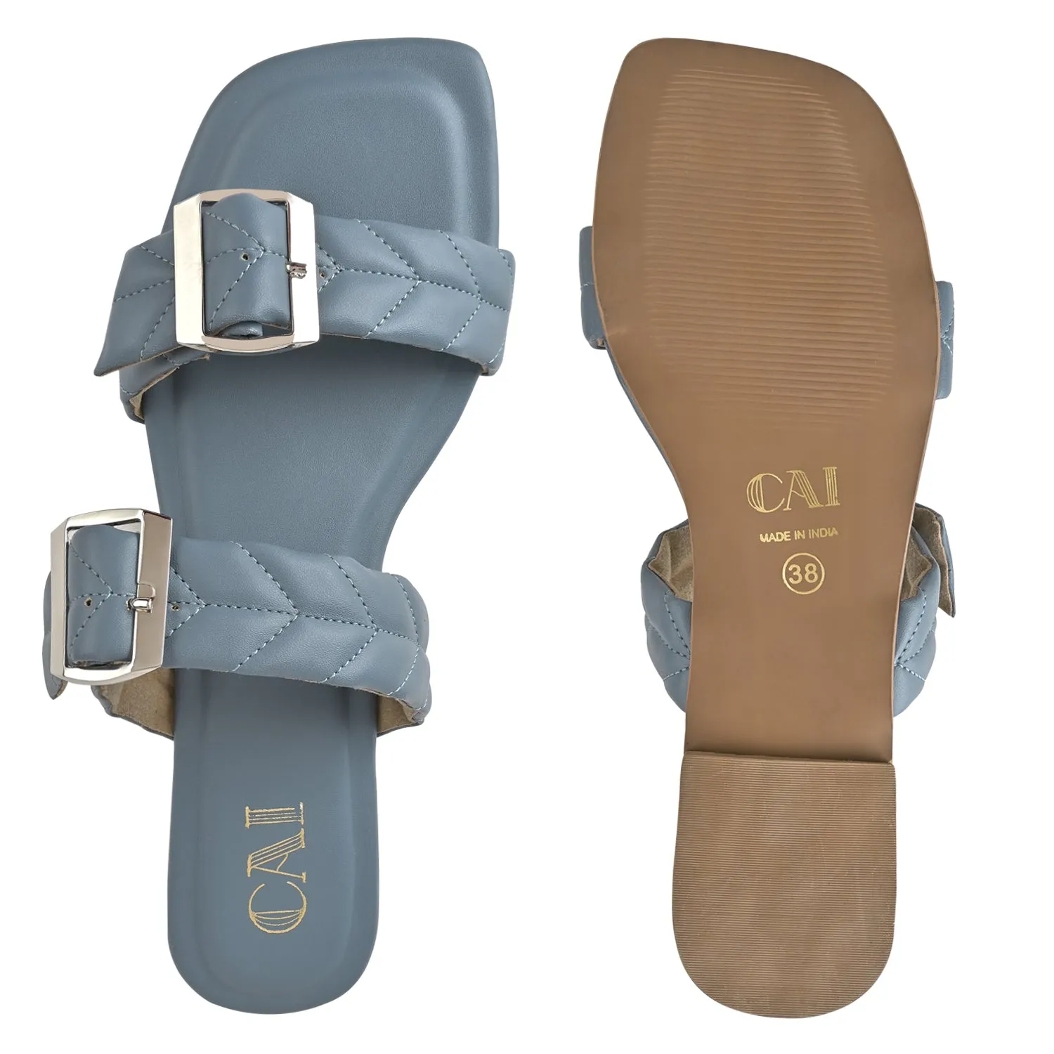 Buckled in Blue Flats