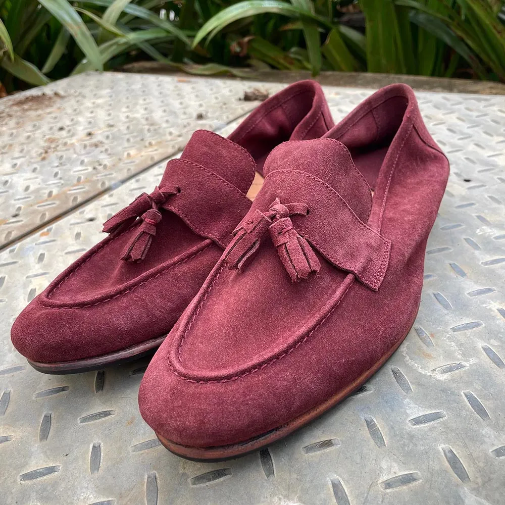 Burgundy Suede Unlined Supersoft City Tassel Loafers