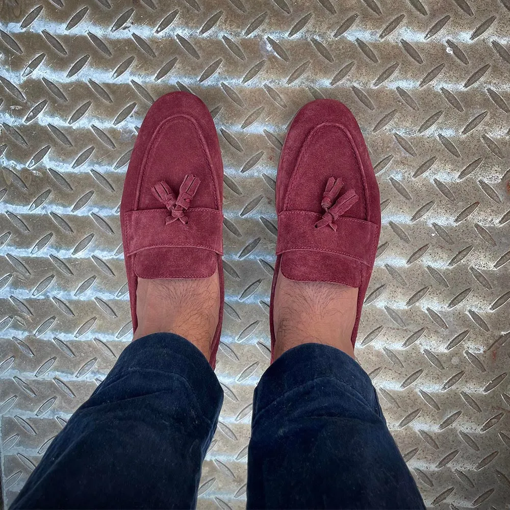 Burgundy Suede Unlined Supersoft City Tassel Loafers