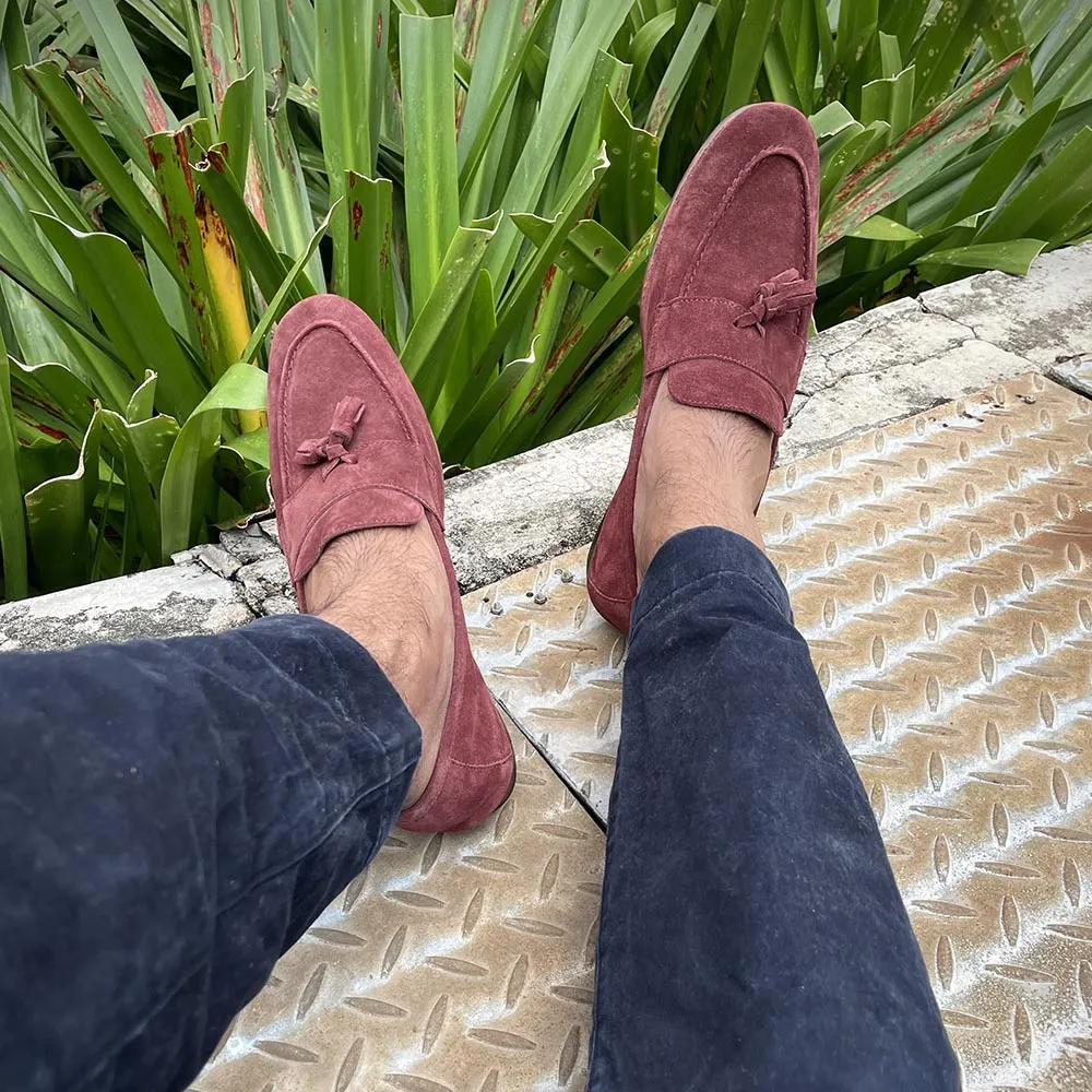 Burgundy Suede Unlined Supersoft City Tassel Loafers