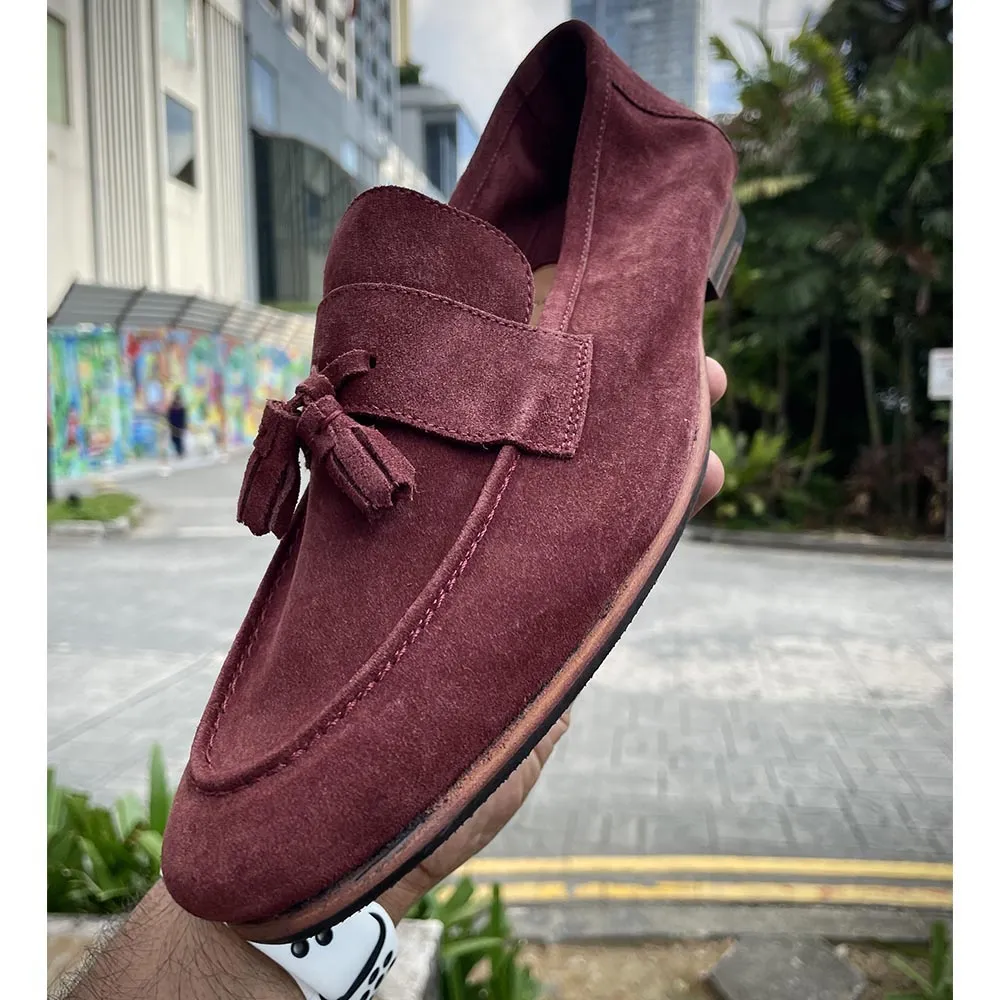 Burgundy Suede Unlined Supersoft City Tassel Loafers