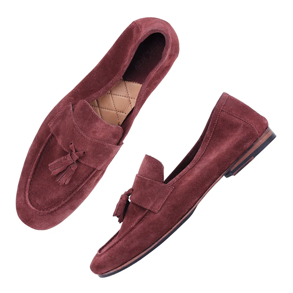 Burgundy Suede Unlined Supersoft City Tassel Loafers
