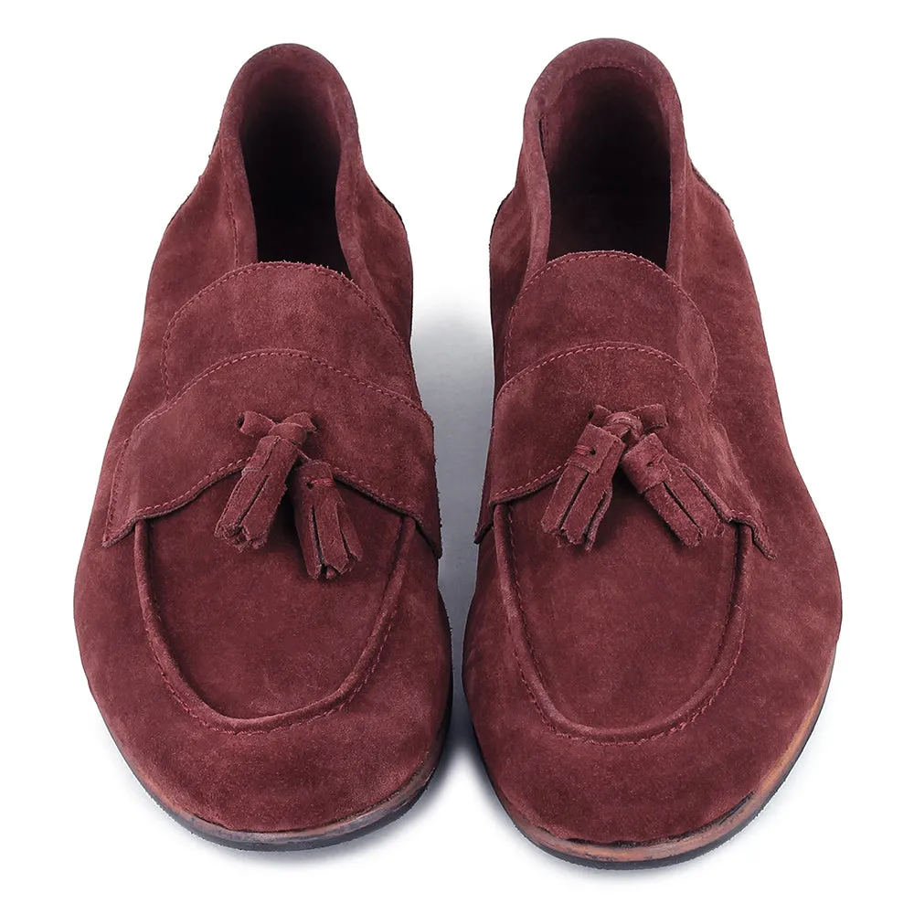 Burgundy Suede Unlined Supersoft City Tassel Loafers