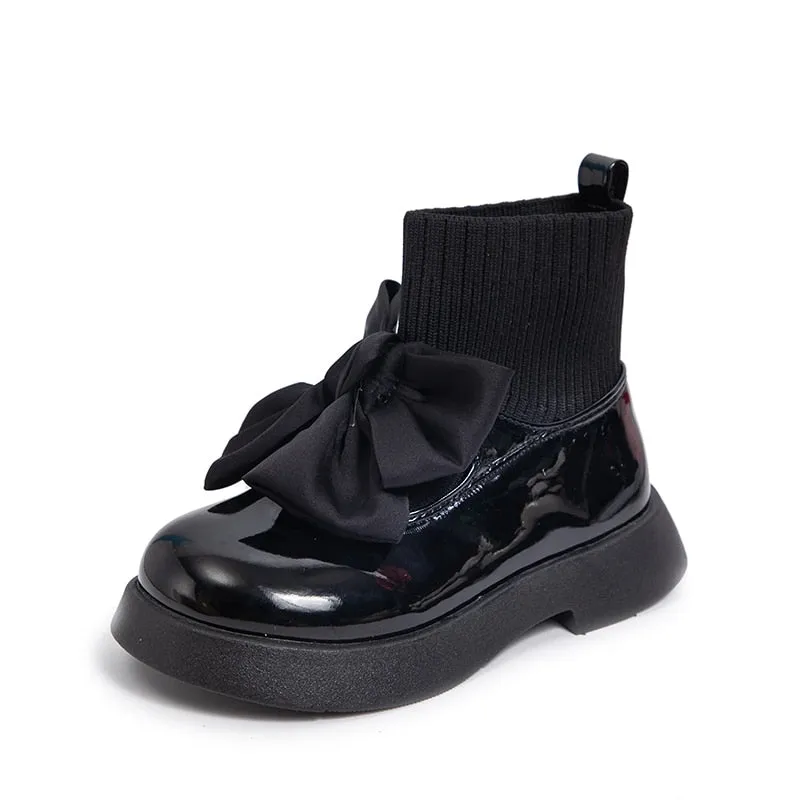 Chic Black Bow Kids' Boots & School Socks Shoes