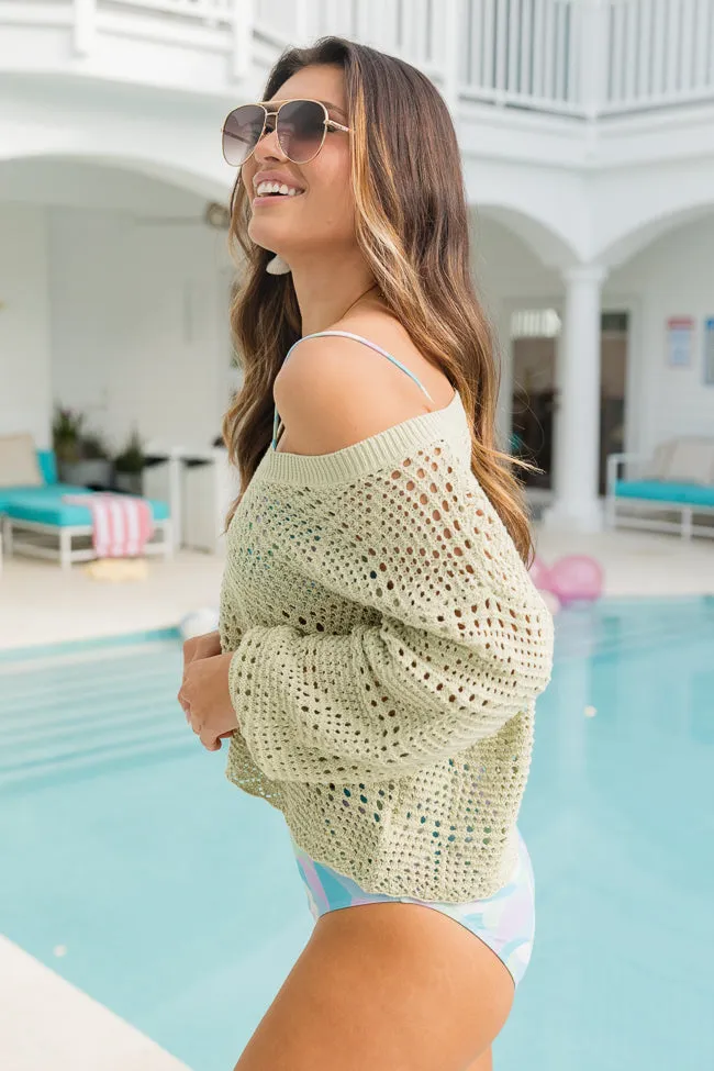 Desirable Destinations Sage Open Knit V-Neck Sweater