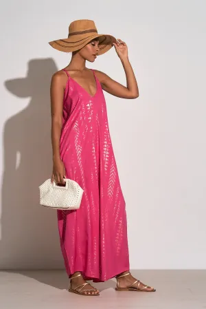Elan Cleo  Fuchsia Pink Gold Arrow Print Maxi Dress