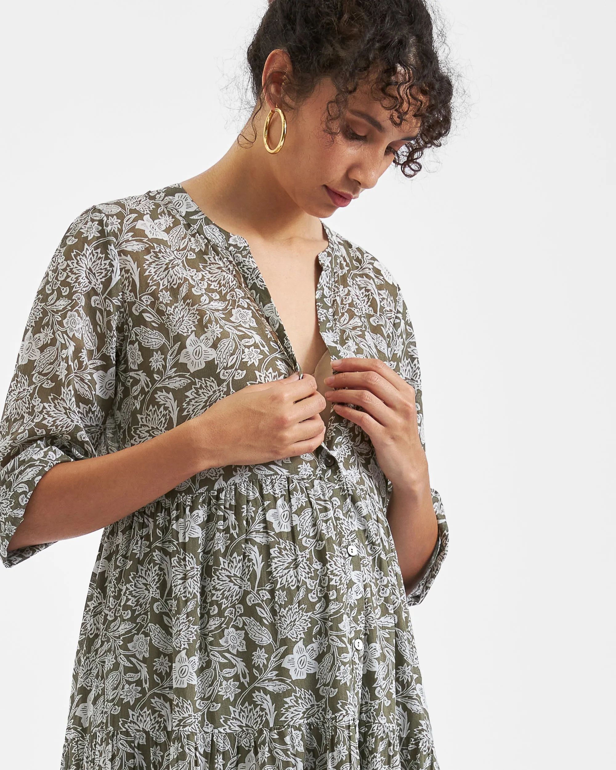 Ezra Tiered Dress Olive / White