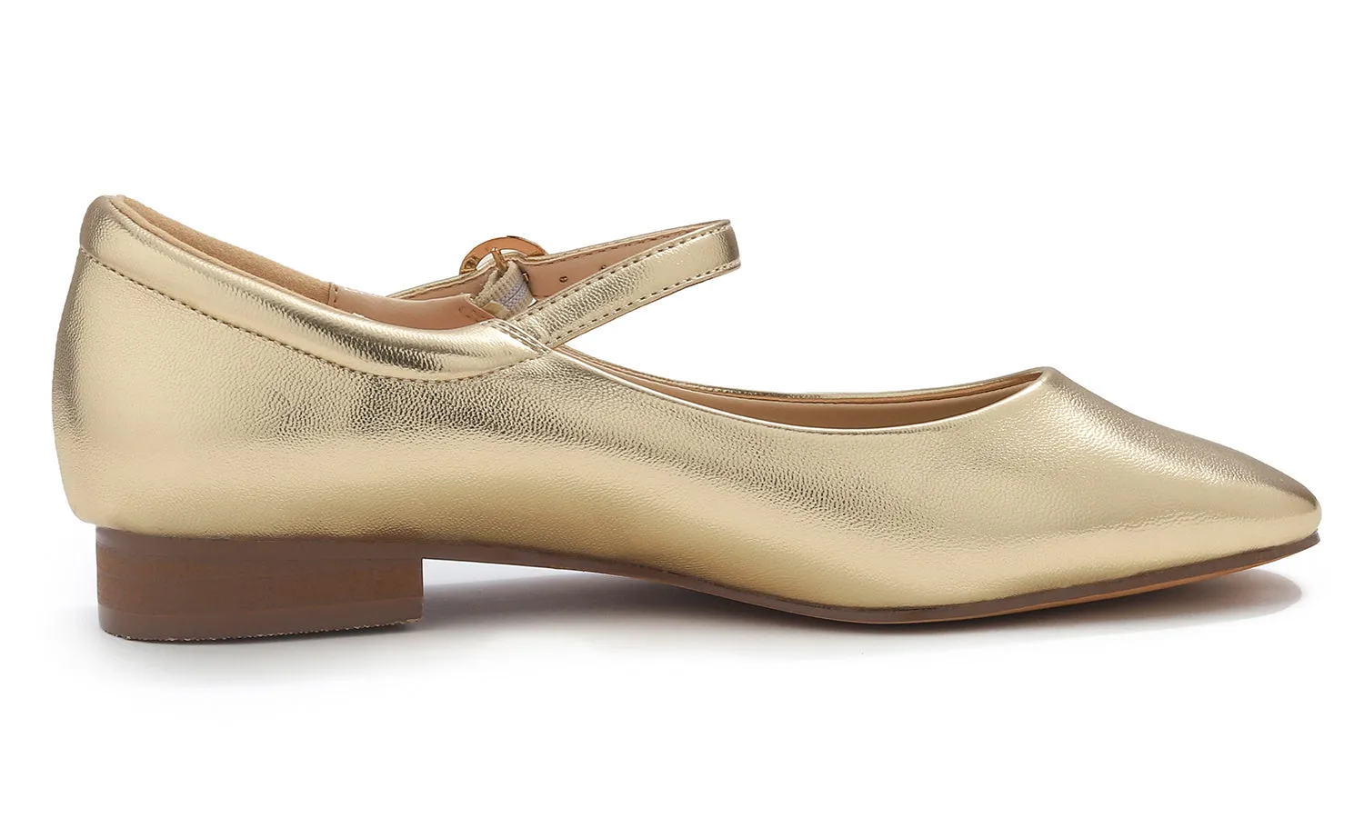 Feversole Women's Mary Jane Fashion Square Toe Padded Ankle Low Heel Slip On Flats Metallic Vegan Leather