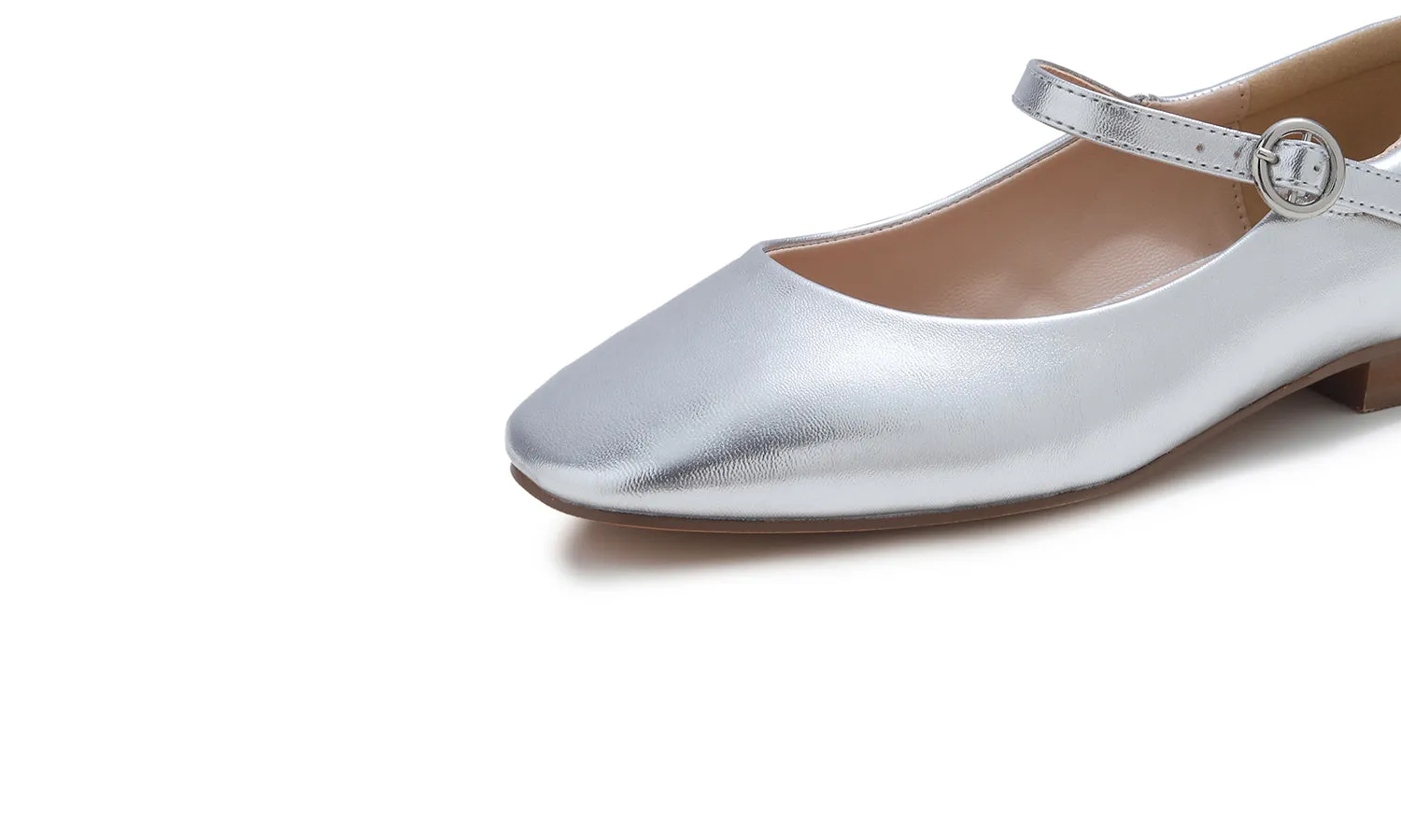 Feversole Women's Mary Jane Fashion Square Toe Padded Ankle Low Heel Slip On Flats Metallic Vegan Leather