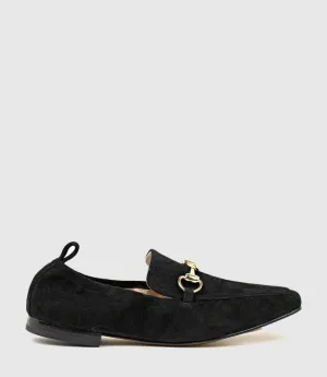 FINER Elastic Back Slipper With Hardware in Black Suede
