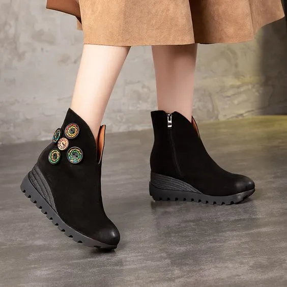 Handmade Leather Platform Wedge Shoes
