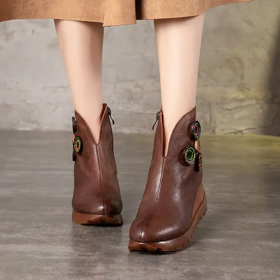 Handmade Leather Platform Wedge Shoes