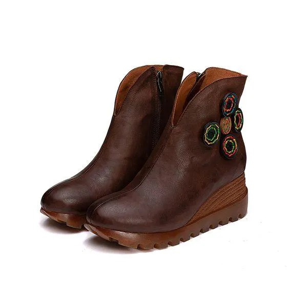 Handmade Leather Platform Wedge Shoes