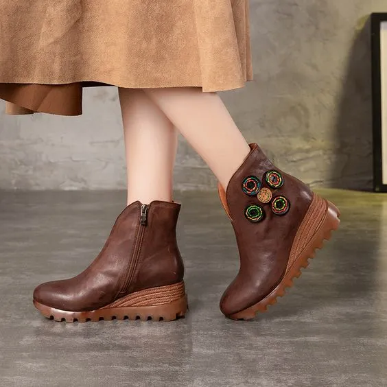 Handmade Leather Platform Wedge Shoes