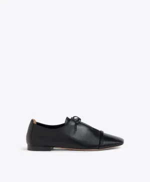 Jean Black Leather Flats