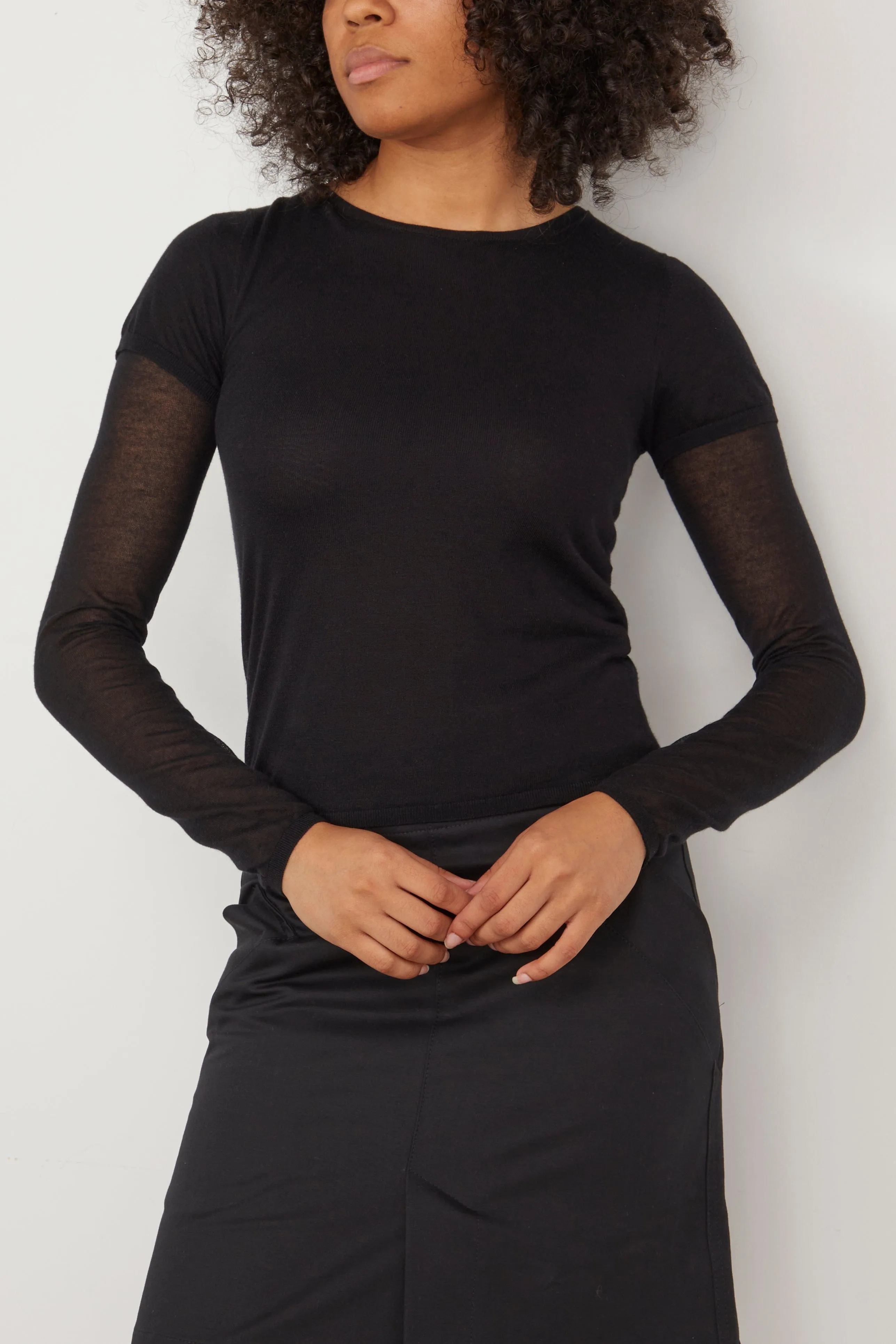 Layered Knit Tee in Black