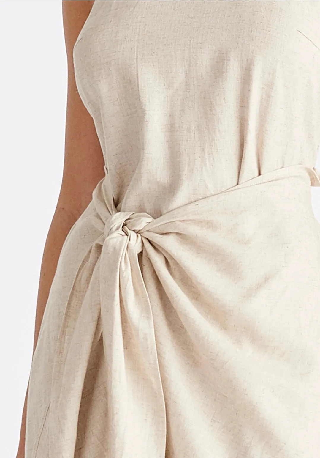 Linen Blend Waist Tie Dress - Oat