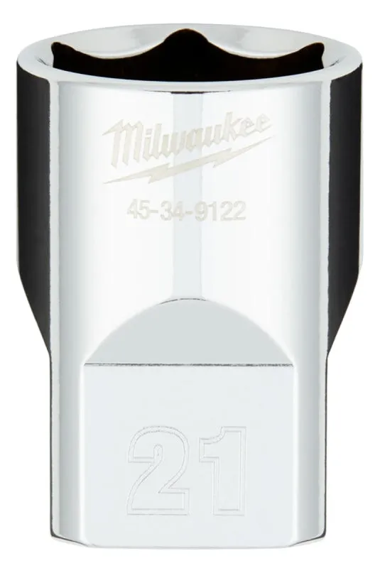 Milwaukee 45-34-9122 Socket, 21 mm Socket, 1/2 in Drive, 6-Point, Chrome Vanadium Steel, Chrome :CD: QUANTITY: 1