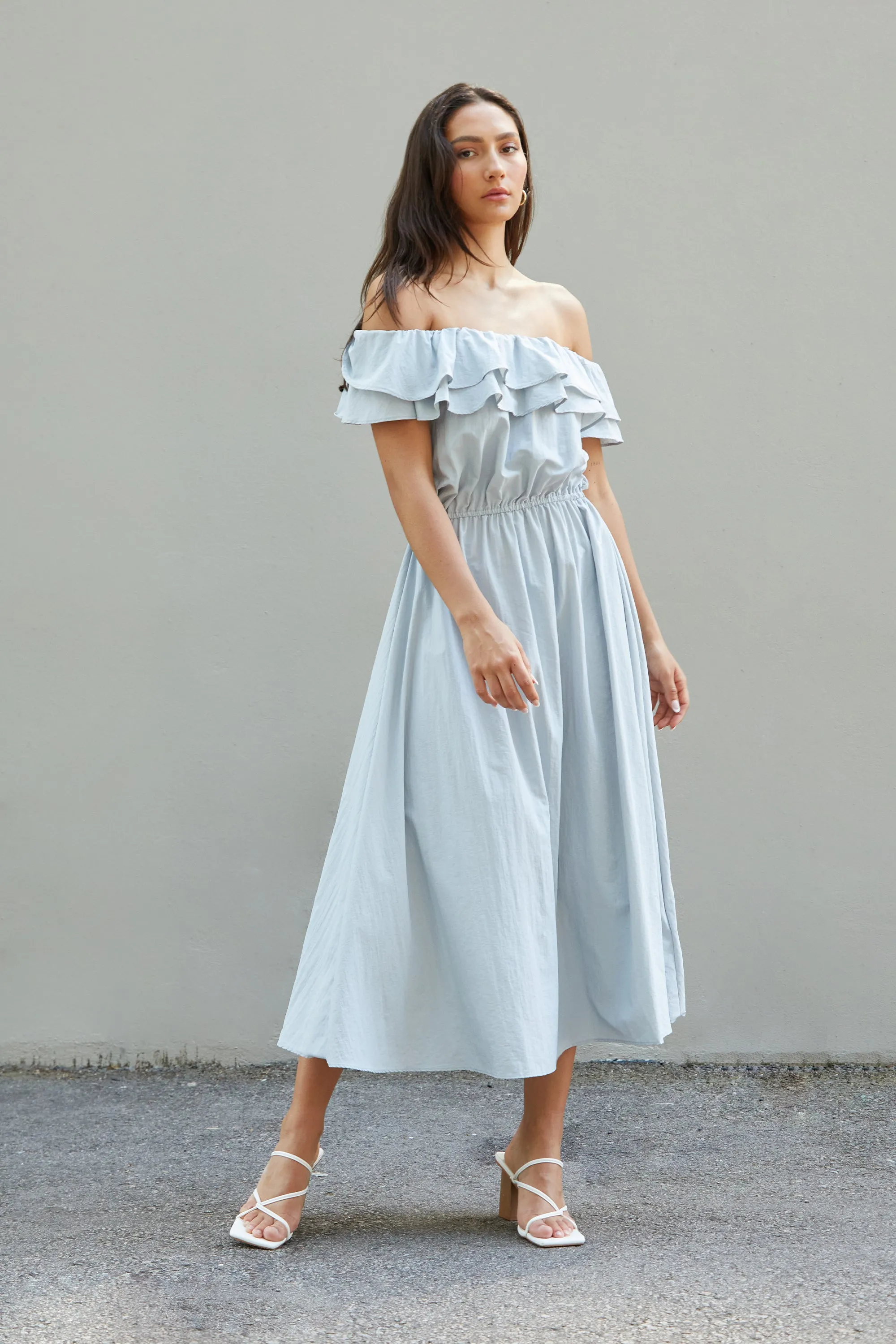 OFF SHOULDER RUFFLED DRESS