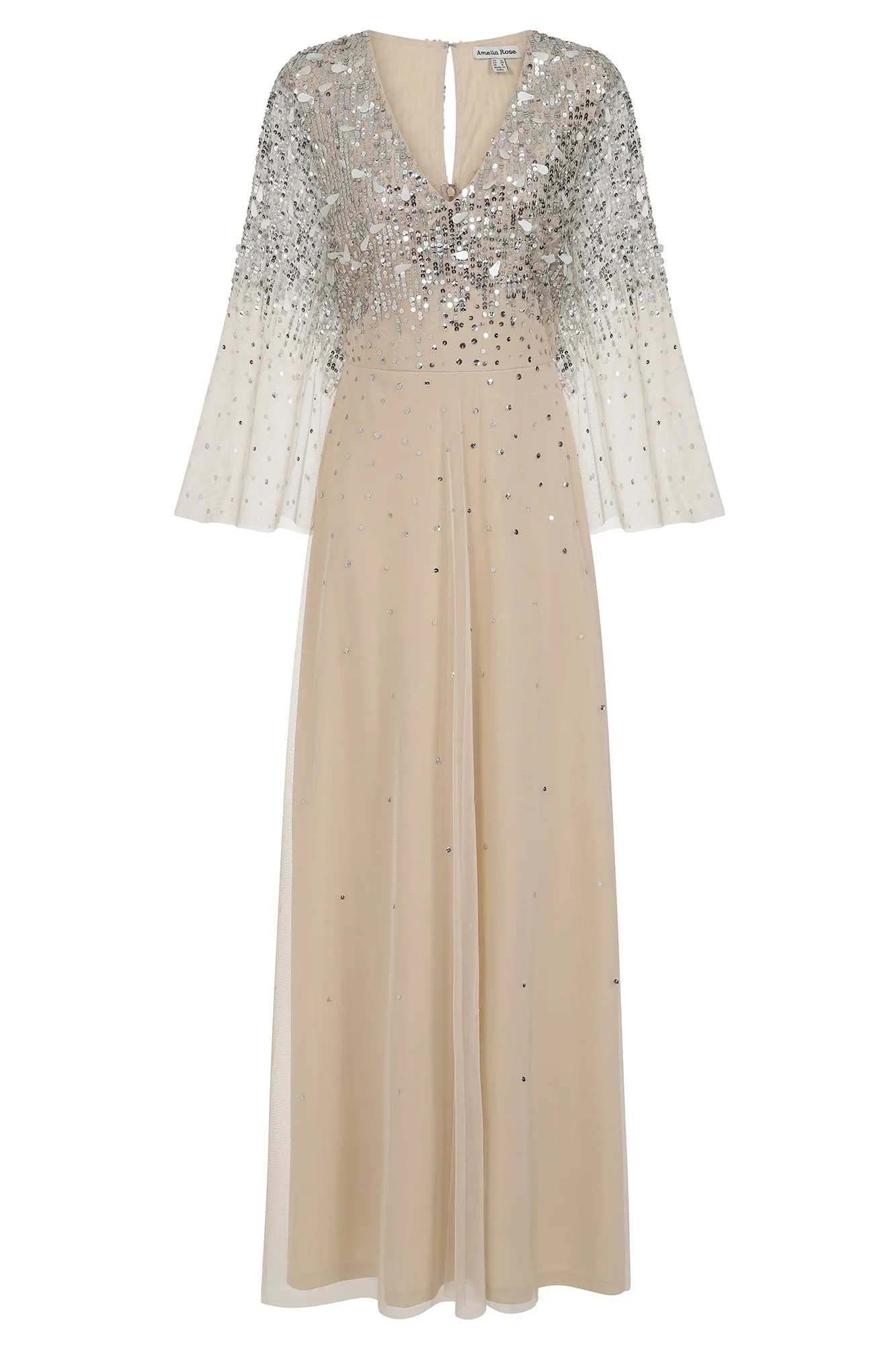 Pearl Embellished Maxi Dress with Flare Sleeves
