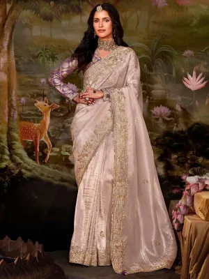 Quicksand Pure Organza Festive Wear Designer Saree With Blouse