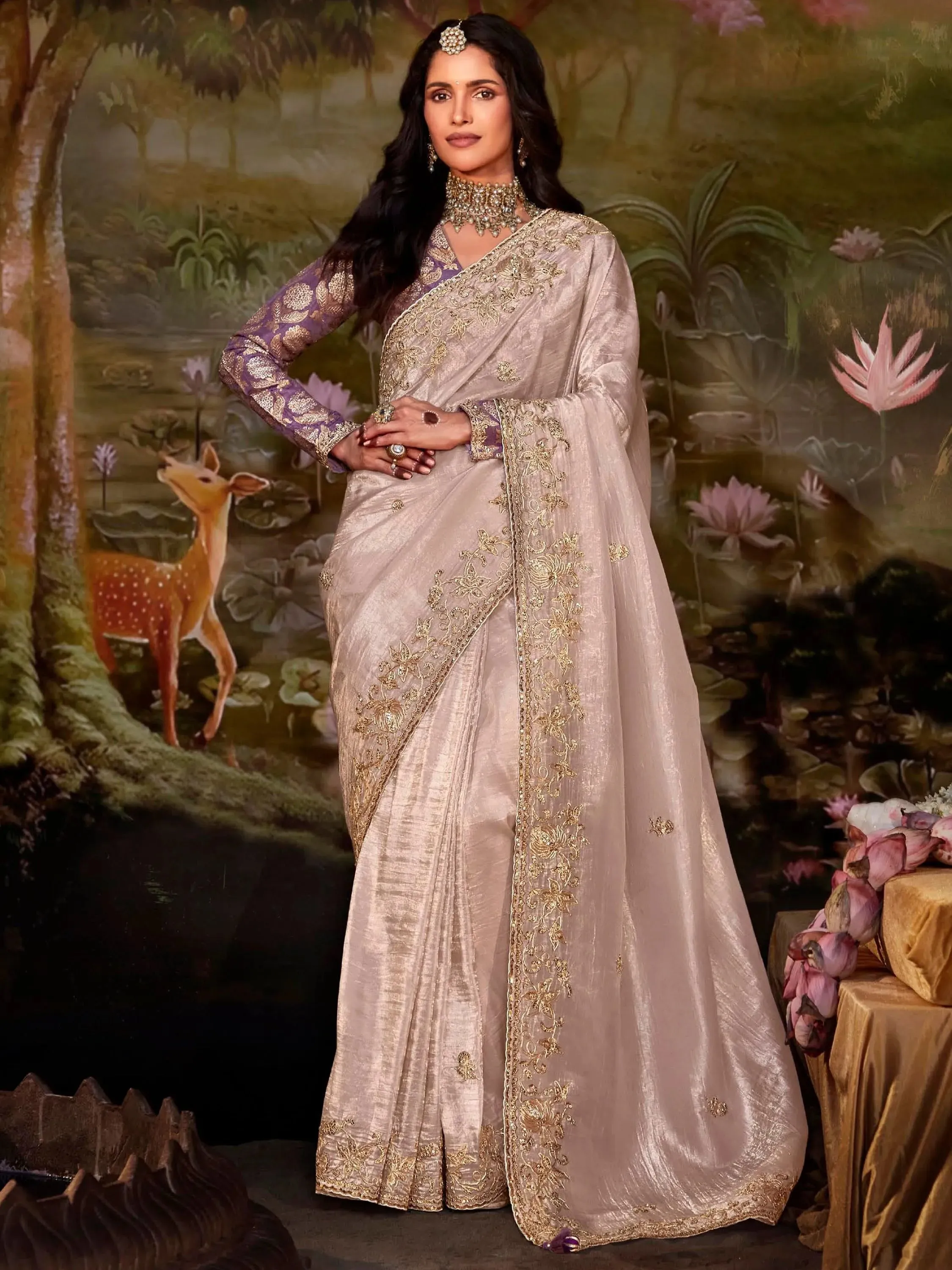 Quicksand Pure Organza Festive Wear Designer Saree With Blouse
