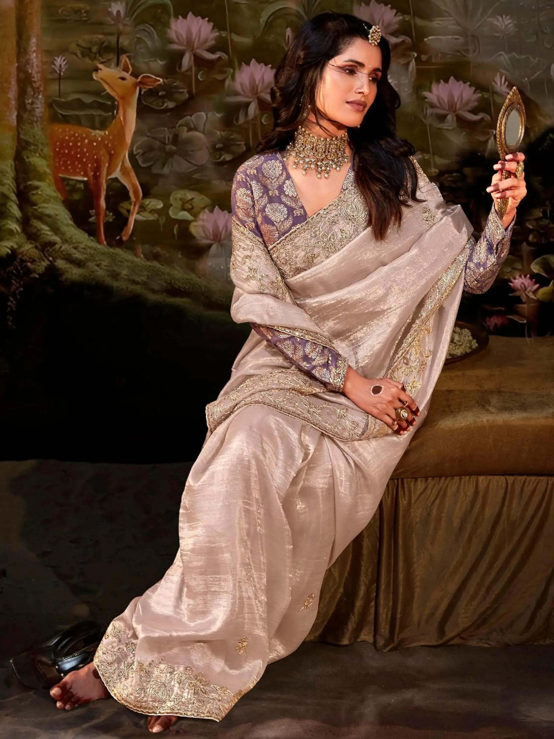 Quicksand Pure Organza Festive Wear Designer Saree With Blouse