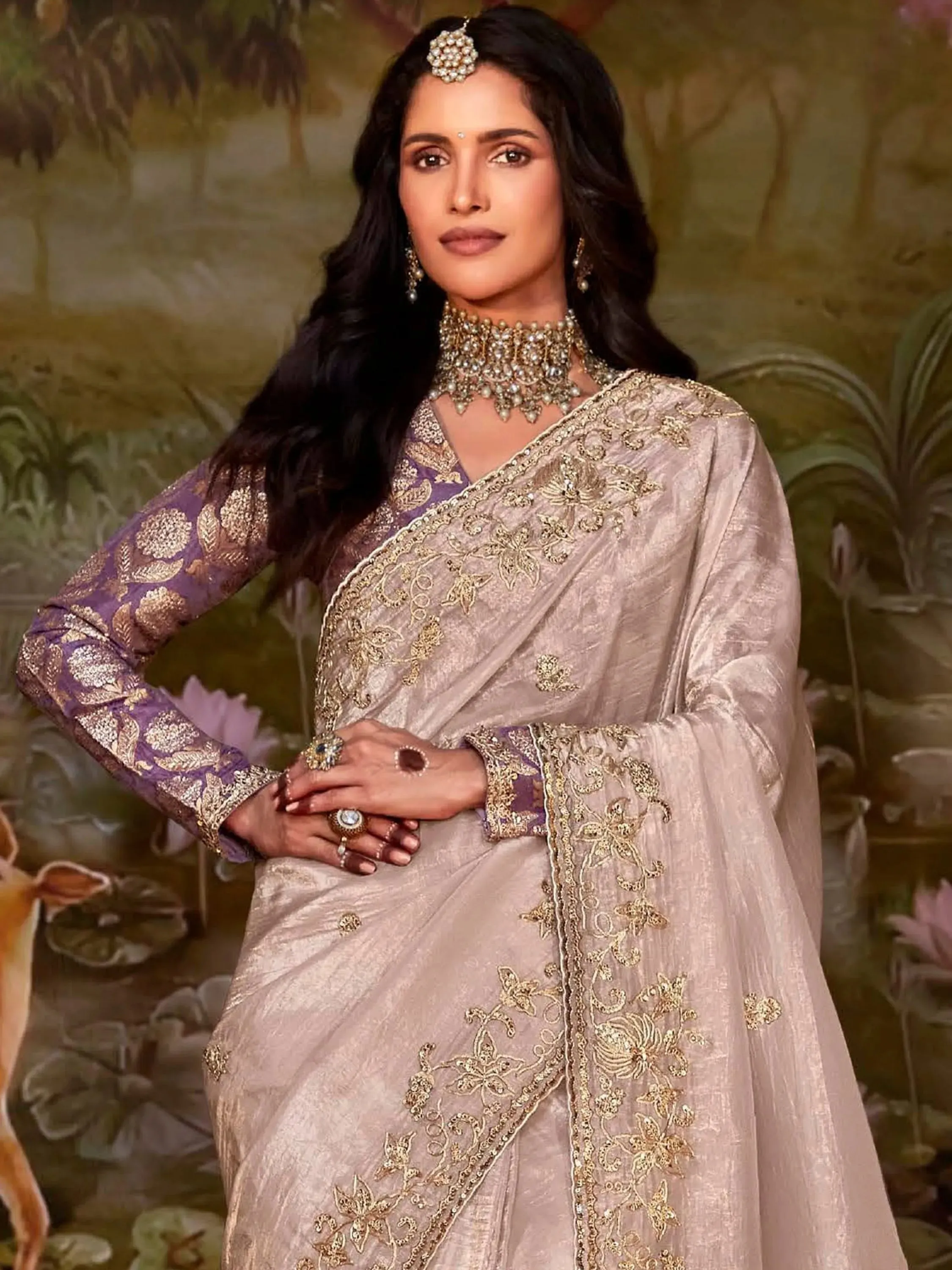 Quicksand Pure Organza Festive Wear Designer Saree With Blouse