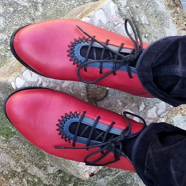 Rehan Ankle Boot | Burgundy & Navy Calfskin Leather