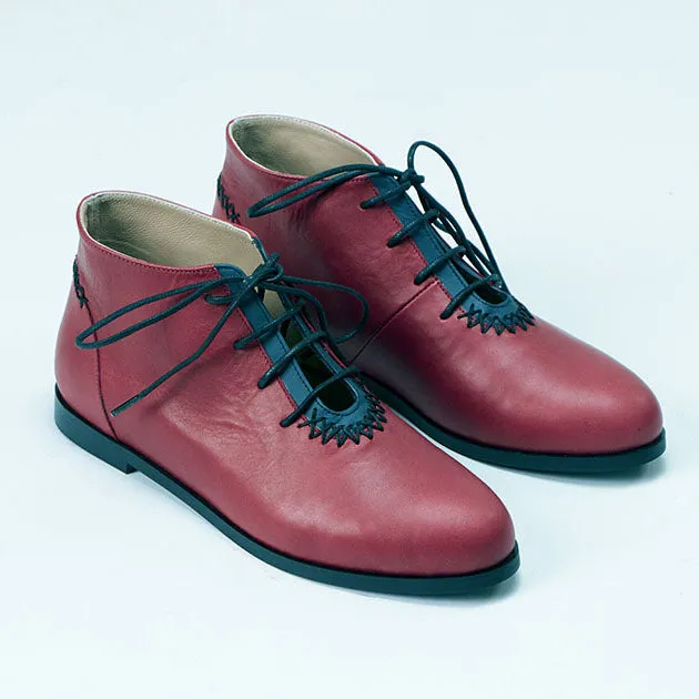 Rehan Ankle Boot | Burgundy & Navy Calfskin Leather