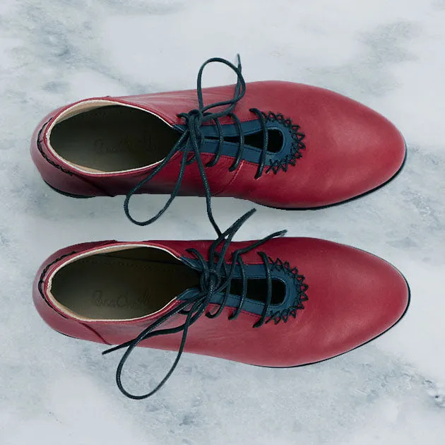 Rehan Ankle Boot | Burgundy & Navy Calfskin Leather