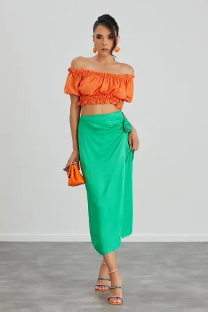 Satin Midi Skirt with Exquisite Rose Embellishment