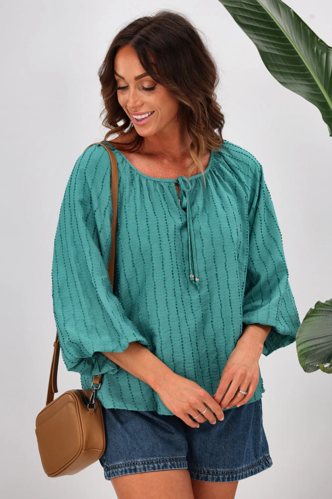Shine On Label Penelope Puff Sleeve Blouse Teal