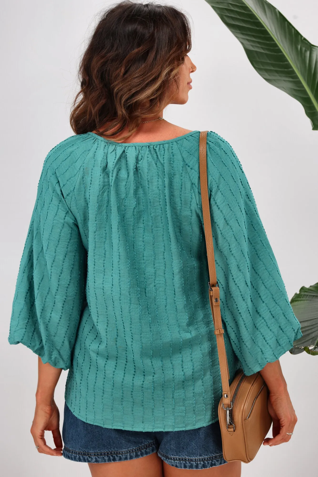 Shine On Label Penelope Puff Sleeve Blouse Teal