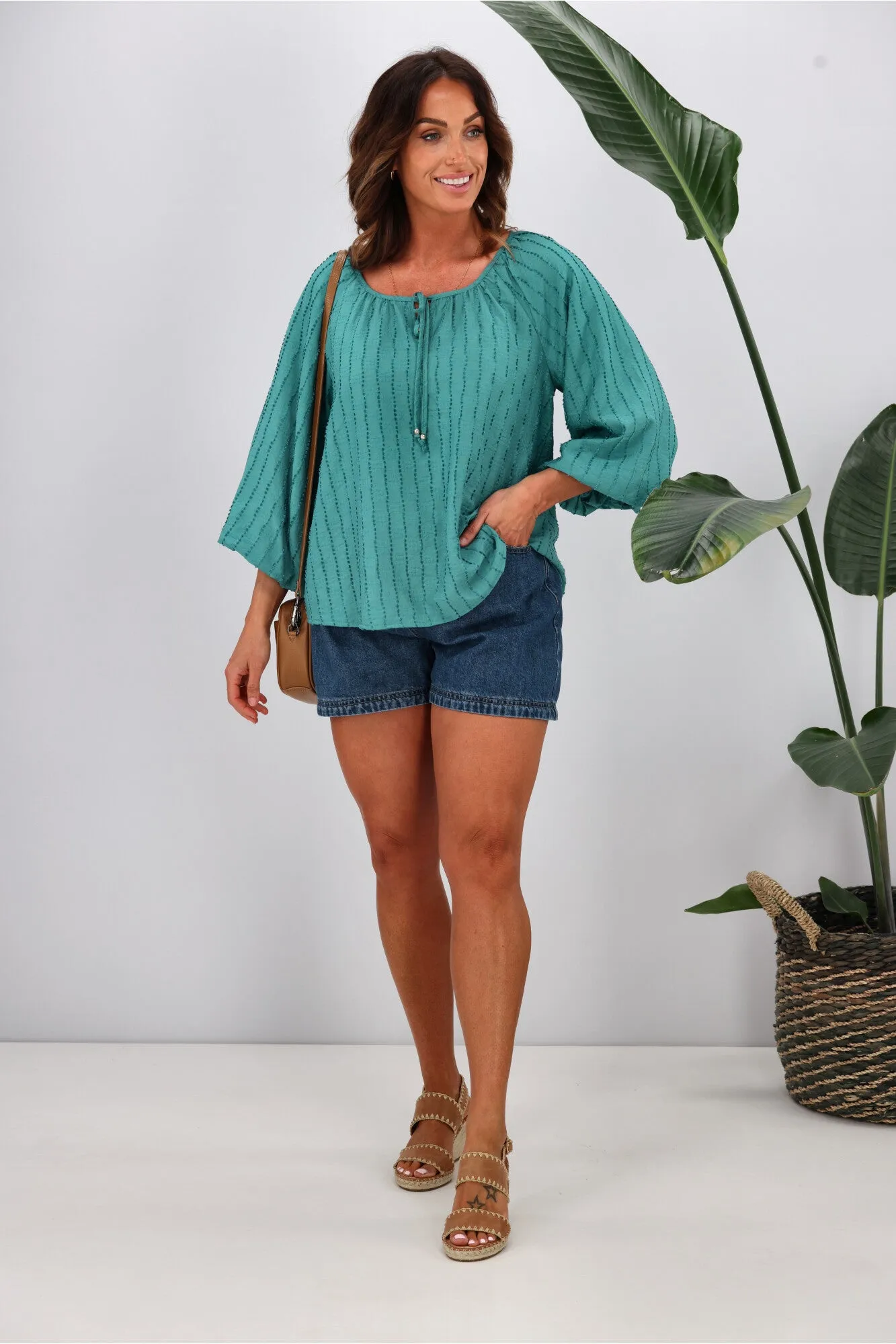Shine On Label Penelope Puff Sleeve Blouse Teal