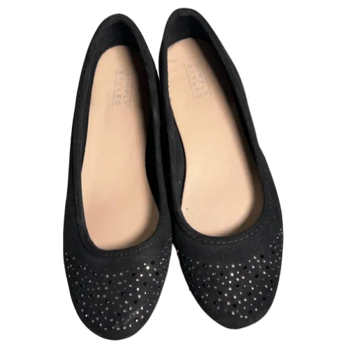Simply Styled Black Faux Suede Sparkle Toe Ballet Flats Ladies Size 6.5
