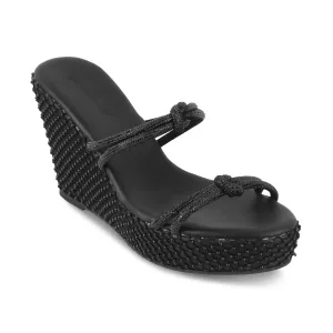 STARDUST- BLACK GLITTER WEDGES