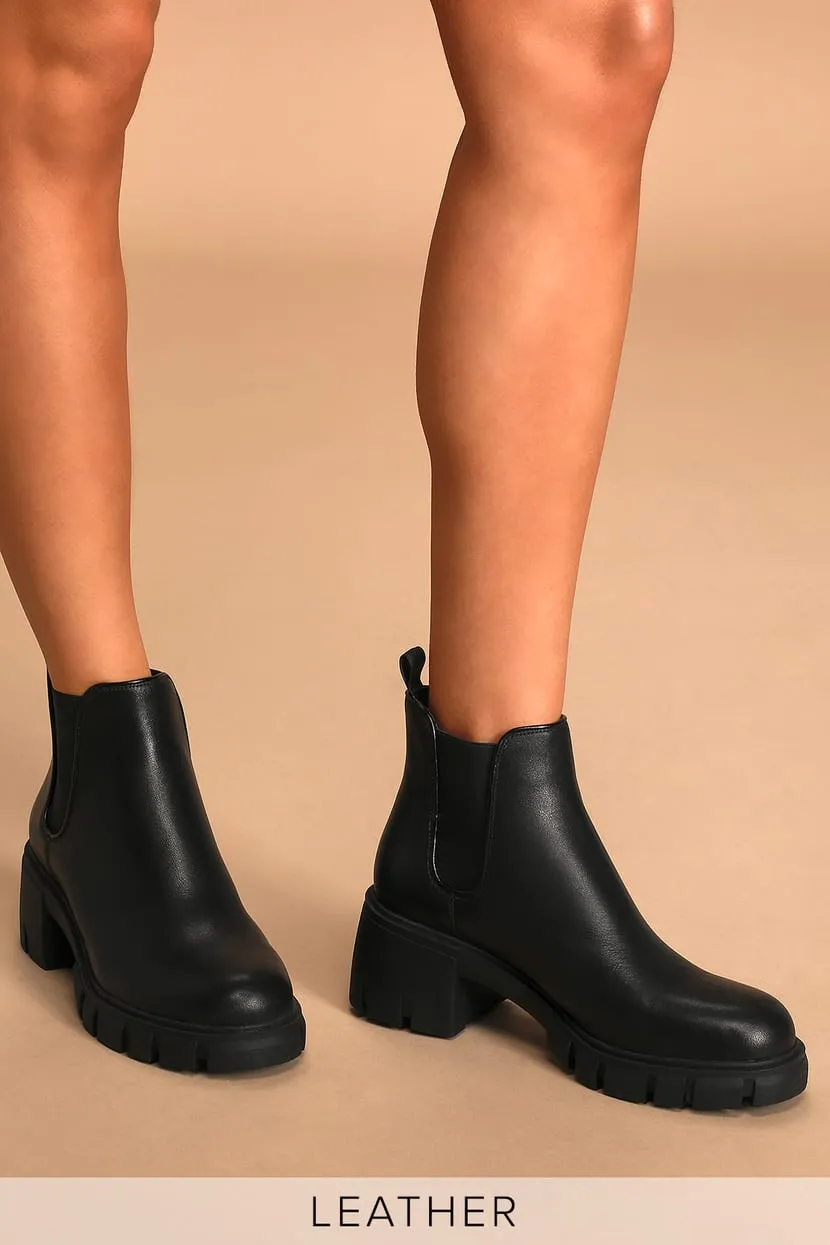 Steve Madden Women's Howler Block Heel Platform Ankle Boots Black Leather (8, BLACK)
